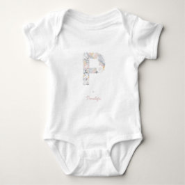 Initialen für das Baby Girl Floral Monogram Letter Baby Strampler