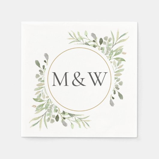 Initialen für das Greenery Watercolor Foliage Mono Serviette (Vorderseite)