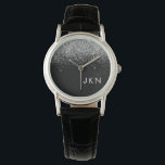 Initialen für die Mädchenbezeichnung in der Schwar Armbanduhr<br><div class="desc">Monogram Name Watch in Schwarz und Silver Sparkle Glitzer. Dies macht den perfekten Abschluss,  Geburtstag,  Hochzeit,  Brautparty,  Jubiläum,  Babydusche oder Junggeselinnen-Abschied Geschenk für jemanden,  die Lieben glamourösen Luxus und schicke Stile.</div>