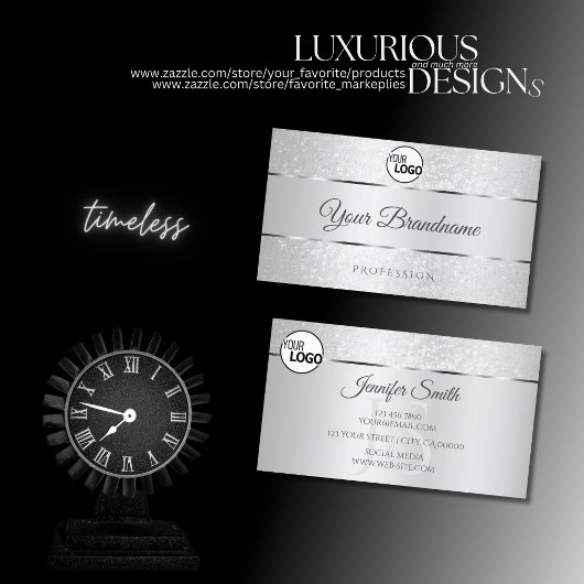 Initialen für helle Silber-Glitzer-Logo mit glatte Visitenkarte