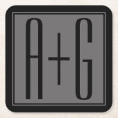 Initialen für klassische Paare | Schwarz & Grau Rechteckiger Pappuntersetzer (Vorderseite)