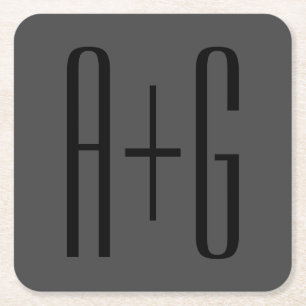 Initialen für klassische Paare   Schwarz & Grau Rechteckiger Pappuntersetzer