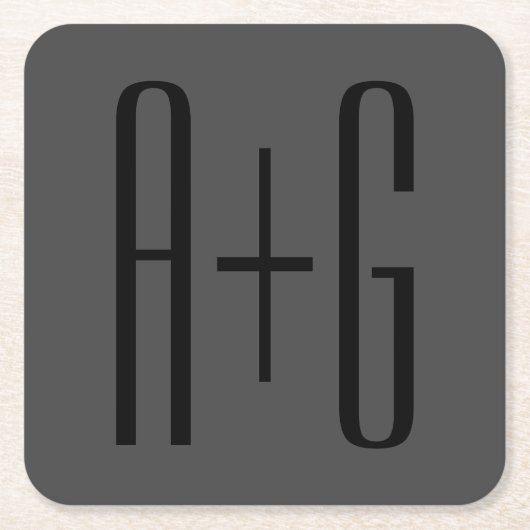 Initialen für klassische Paare | Schwarz & Grau Rechteckiger Pappuntersetzer (Vorderseite)