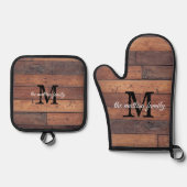 Initialen für rustikale Muster Ofenhandschuh & Topflappen-Set (Vorderseite)