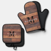 Initialen für rustikale Muster Ofenhandschuh & Topflappen-Set (Vorderseite/Rückseite)