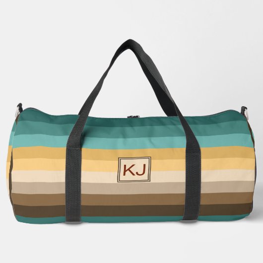 Initialen hinzufügen, Retro Streifen grünbraune Cr Duffle Bag (Vorderseite)
