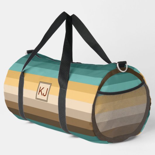 Initialen hinzufügen, Retro Streifen grünbraune Cr Duffle Bag (Rechte Ecke)