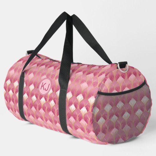 Initialen hinzufügen, rosa abstraktes Design Duffle Bag (Rechte Ecke)