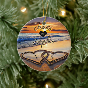 Initialen im Sand personalisiertes Paar Keramik Ornament