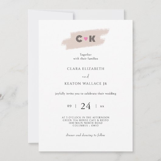 Initialen in der Liebe: Moderne Mit Monogramm Herz Einladung (Vorderseite)