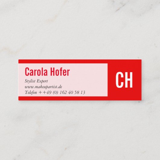 Initialen in rot mini visitenkarte (Rückseite)