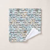 Initialen Mädchenhaft Pastell Botanisch Blaue Stre Badhandtuch Set (Waschlappen)
