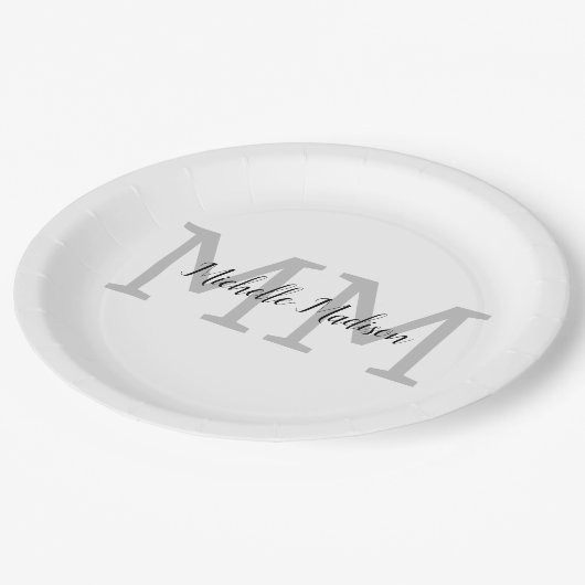 Initialen mit Monogramm moderner Handschriftenname Pappteller (Schrägansicht)