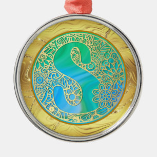 Initialen-Monogramm S Weihnachten - Gold, Teal & B Ornament Aus Metall
