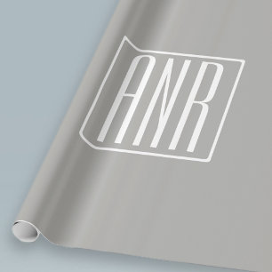 Initialen Monogramm Weiß auf Hellgrau Geschenkpapier