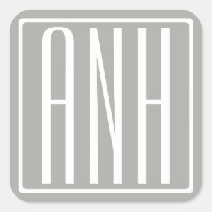 Initialen Monogramm   Weiß auf Hellgrau Quadratischer Aufkleber