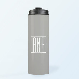 Initialen Monogramm Weiß auf Hellgrau Thermosbecher
