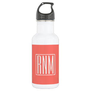 Initialen Monogramm Weiß auf Koralle Edelstahlflasche