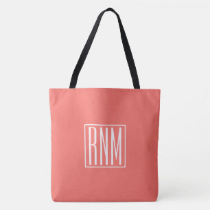 Initialen Monogramm Weiß auf Koralle Tasche