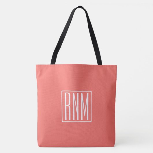 Initialen Monogramm | Weiß auf Koralle Tasche (Vorderseite)