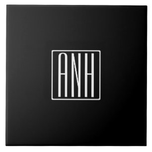 Initialen Monogramm Weiß auf Schwarz Fliese