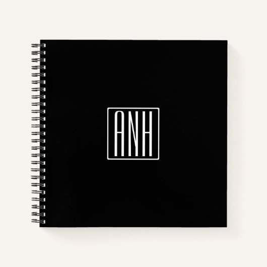 Initialen Monogramm | Weiß auf Schwarz Notizbuch (Vorderseite)