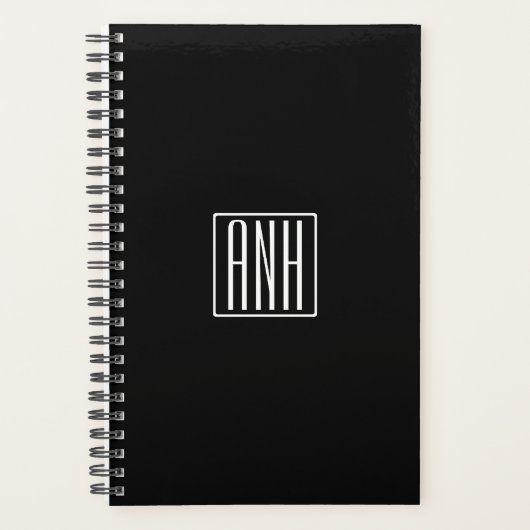 Initialen Monogramm | Weiß auf Schwarz Planer (Vorderseite)