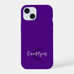 Initialen Name Minimalistisch Solides Tiefes Viole iPhone 15 Hülle