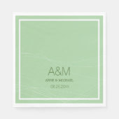 Initialen, Name und Datum auf blasser Salbei Hochz Serviette (Vorderseite)