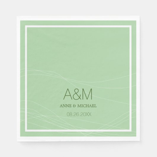 Initialen, Name und Datum auf blasser Salbei Hochz Serviette (Vorderseite)