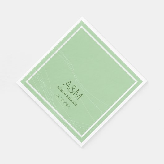 Initialen, Name und Datum auf blasser Salbei Hochz Serviette (Ecke)