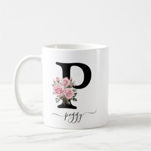 Initialen P Monogramm Blumen Rosa Rosen Tasse