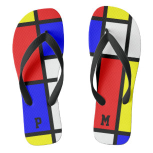 Initialen-Piet Mondrian-Art-Kunst-Muster Badesandalen
