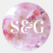 Initialen Rosa Kirschblüten Siegel Runder Aufkleber (Vorderseite)
