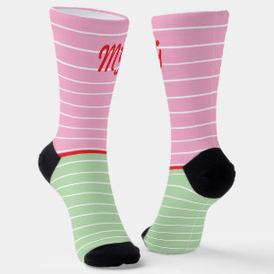 Initialen Spaß Stilstreifen Streifen Pink grün Mod Socken