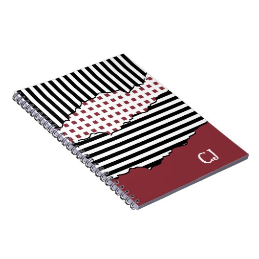 Initialen Streifen Netz Layered Black, White & Red Notizblock (Rechte Seite)