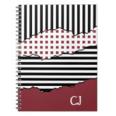 Initialen Streifen Netz Layered Black, White & Red Notizblock (Vorderseite)