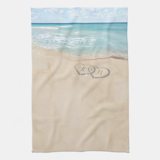 Initialen tropischer Vintager Strandherzen Geschirrtuch (Vertikal)