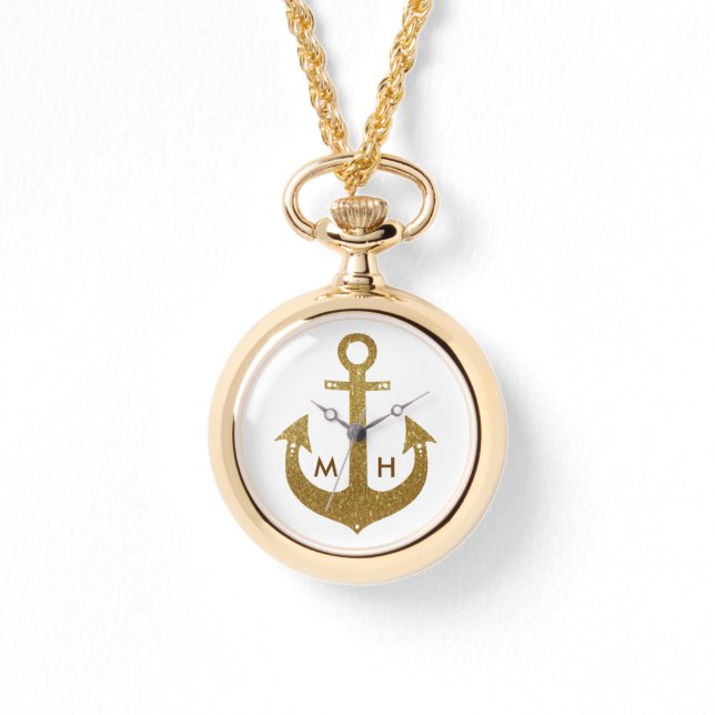 Initialen und goldener Anker Armbanduhr (Vorderseite)