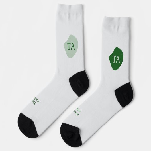 Initialen und Name in Grün auf grüner Blase Socken (Linkes Detail)