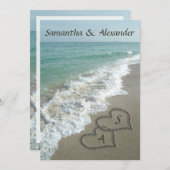 Initialen von Sand Hearts, Hochzeit in Urlaubsort  Einladung (Vorne/Hinten)