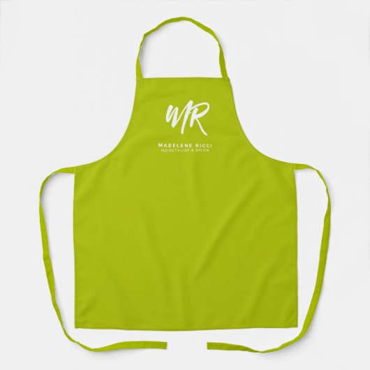 Initialer Minimalistischer Skriptname | Lime Green Schürze (Vorderseite)