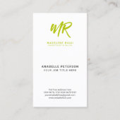 Initialer Minimalistischer Skriptname | Lime Green Visitenkarte (Rückseite)