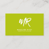 Initialer Minimalistischer Skriptname | Lime Green Visitenkarte (Vorderseite)