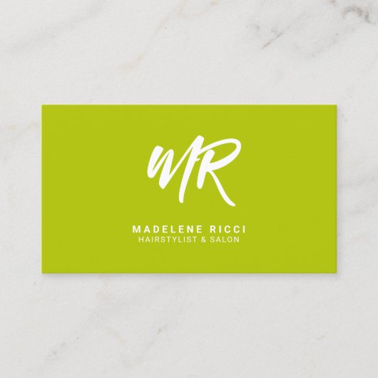 Initialer Minimalistischer Skriptname | Lime Green Visitenkarte (Vorderseite)