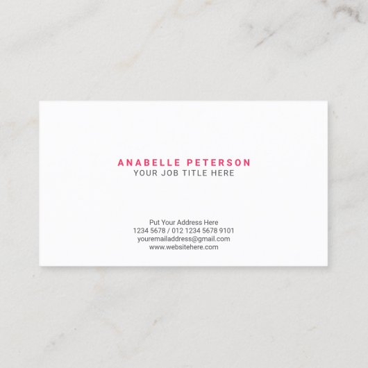 Initialer Minimalistischer Skriptname | Sonderrosa Visitenkarte (Rückseite)