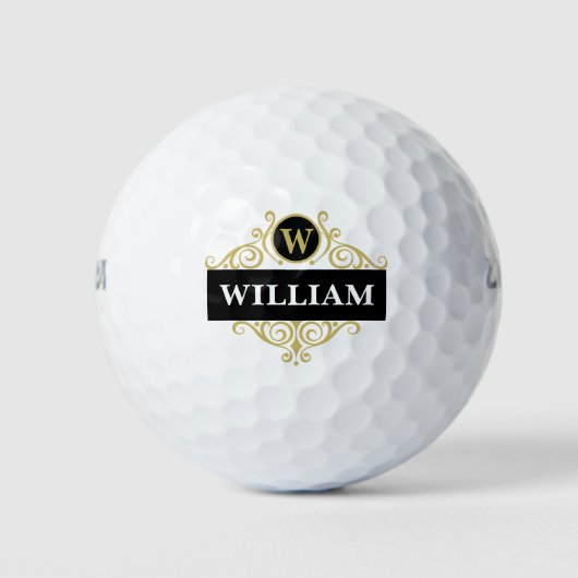 Initialer Name des eleganten Black Gold Monogramms Golfball (Vorderseite)
