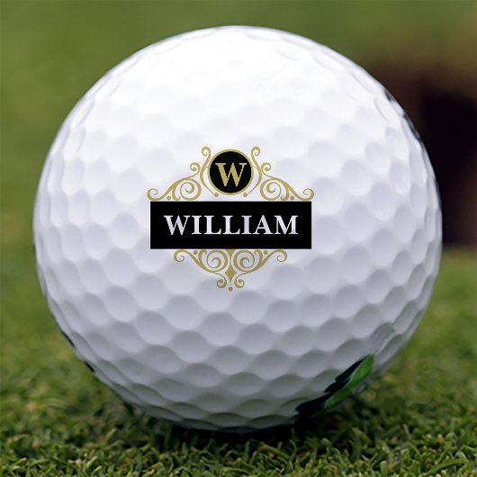 Initialer Name des eleganten Black Gold Monogramms Golfball
