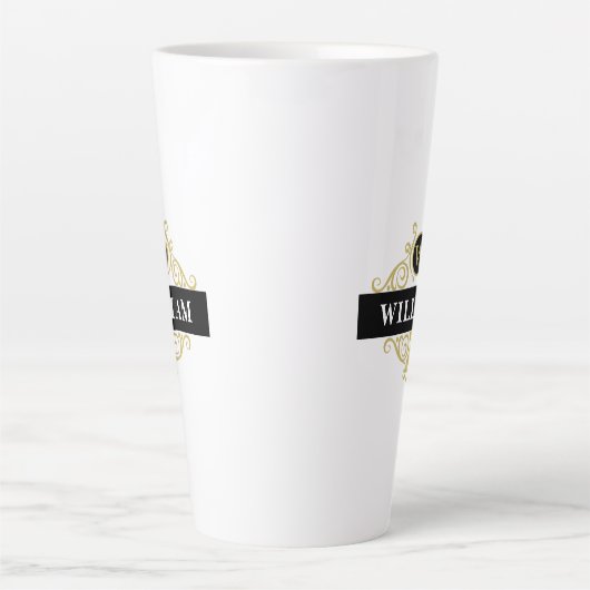 Initialer Name des eleganten Black Gold Monogramms Milchtasse (Vorderseite)