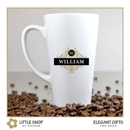 Initialer Name des eleganten Black Gold Monogramms Milchtasse